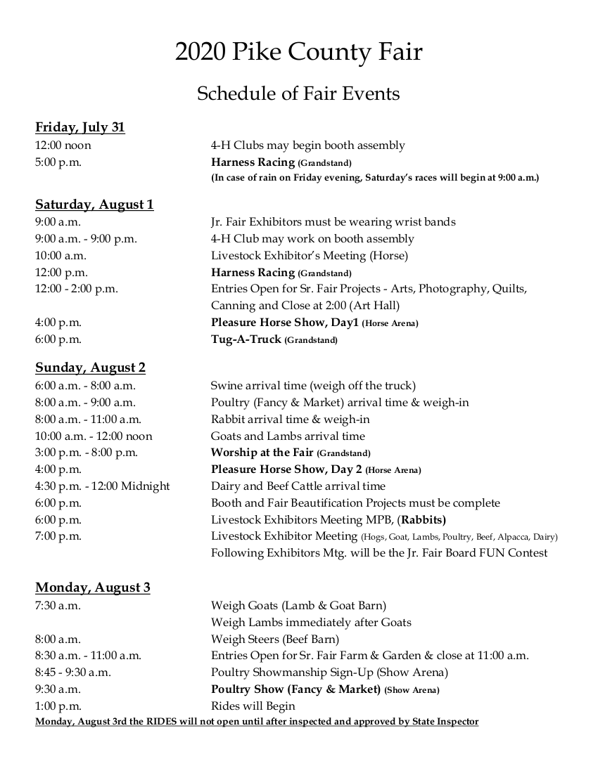 2020 Pike County Fair Schedule1 Pike County Fair